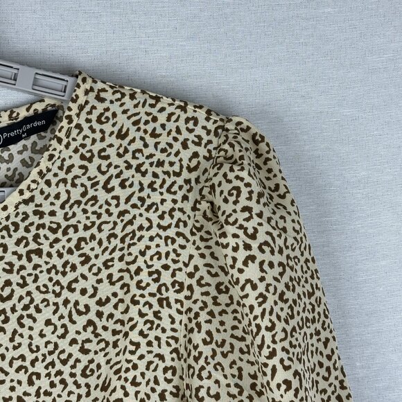 PRETTY GARDEN WOMEN'S LEOPARD PRINT TIERED MIDI FLOWY DRESS FUFF SLEEVE M - Picture 8 of 12